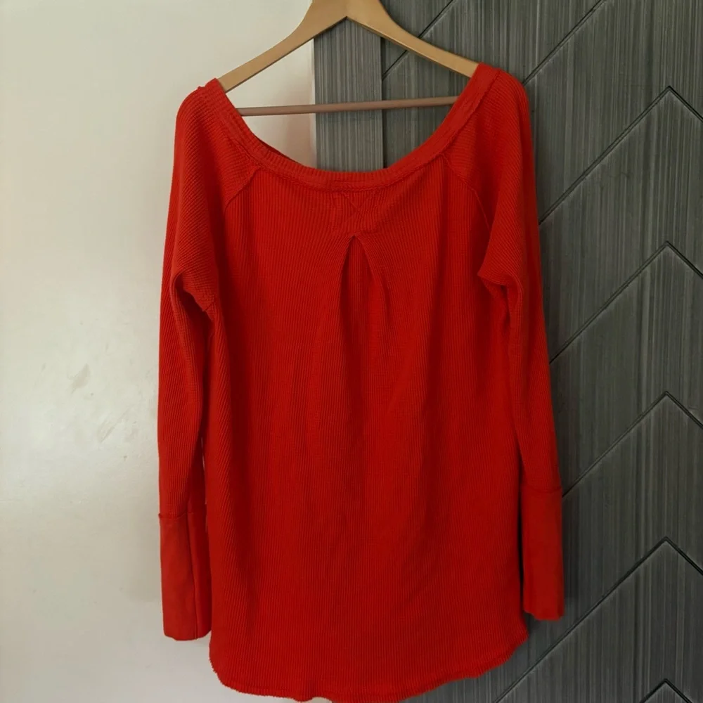 We The Free Snowy Thermal Tunic Top Oversized Boat Neck Waffle Orange Size Small